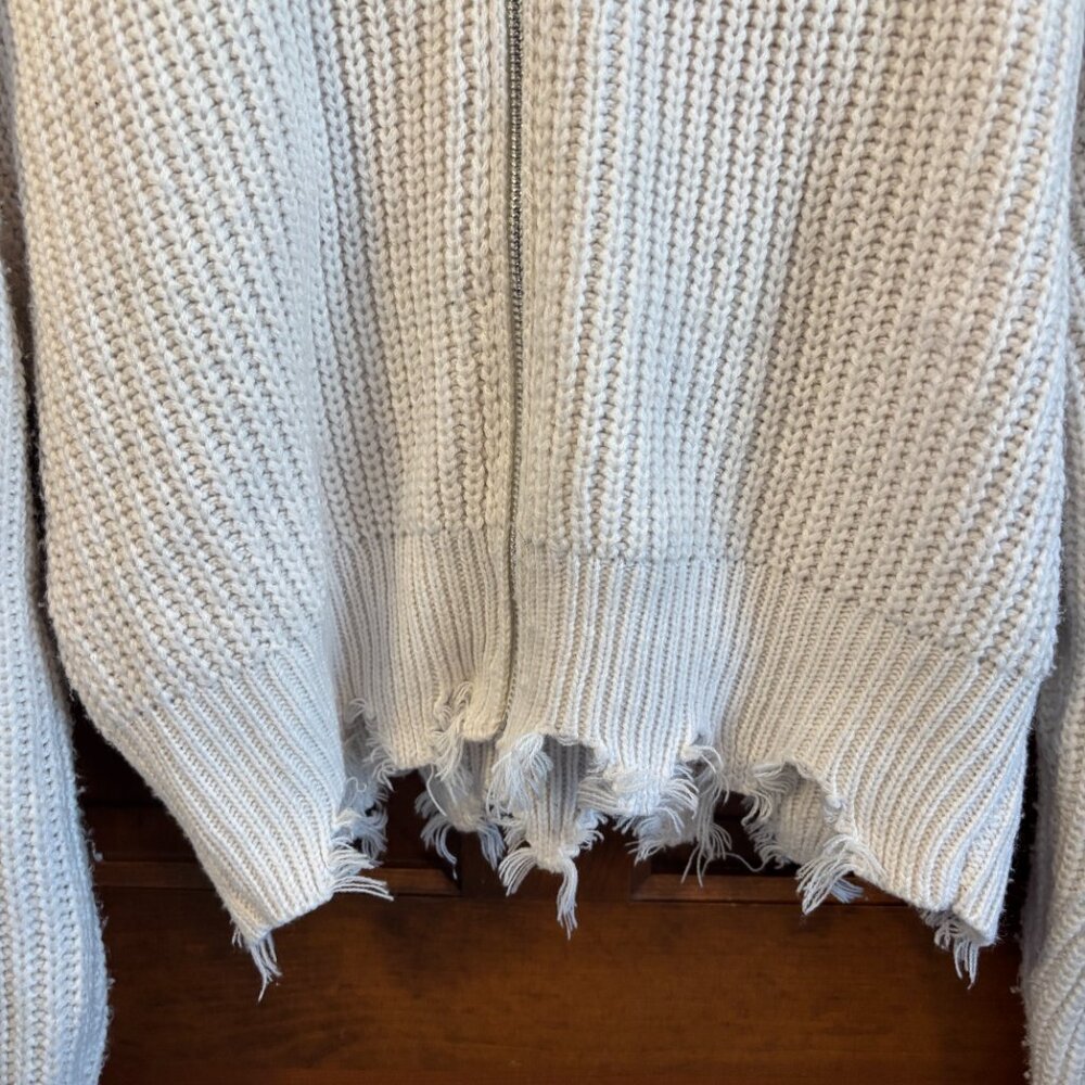 Love Tree Distressed Acrylic Crop Knit Hoodie in White - Picture 3 of 9